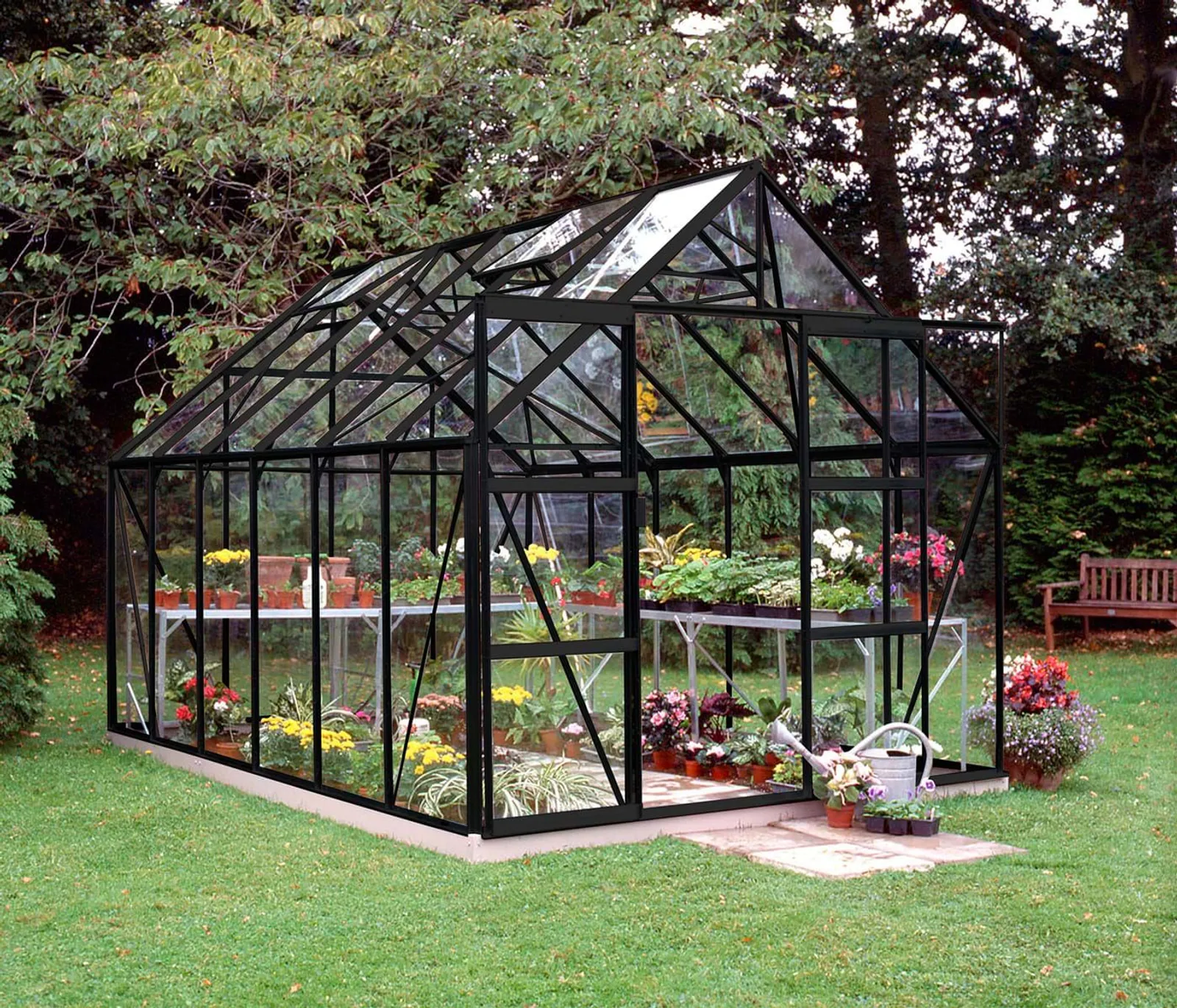 Växthus Halls Magnum 128 Svart 9,9 m² Härdat glas