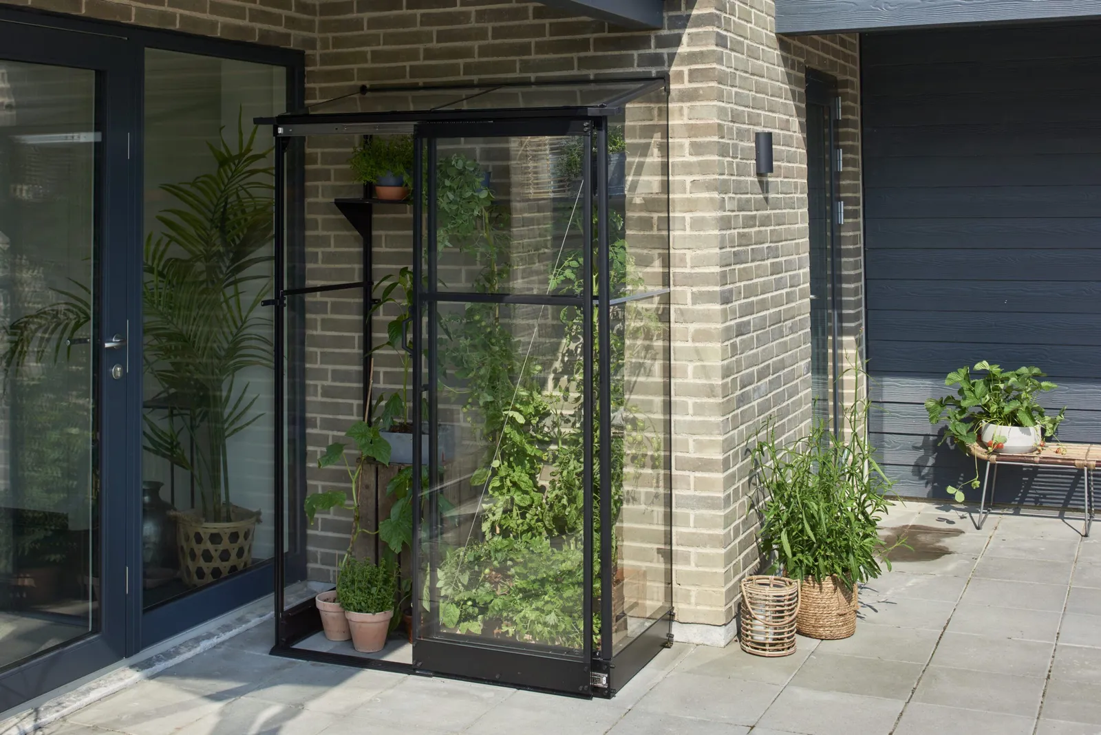 Växthus Halls Qube Lean-to 24 Svart 0,8 m² Härdat Glas
