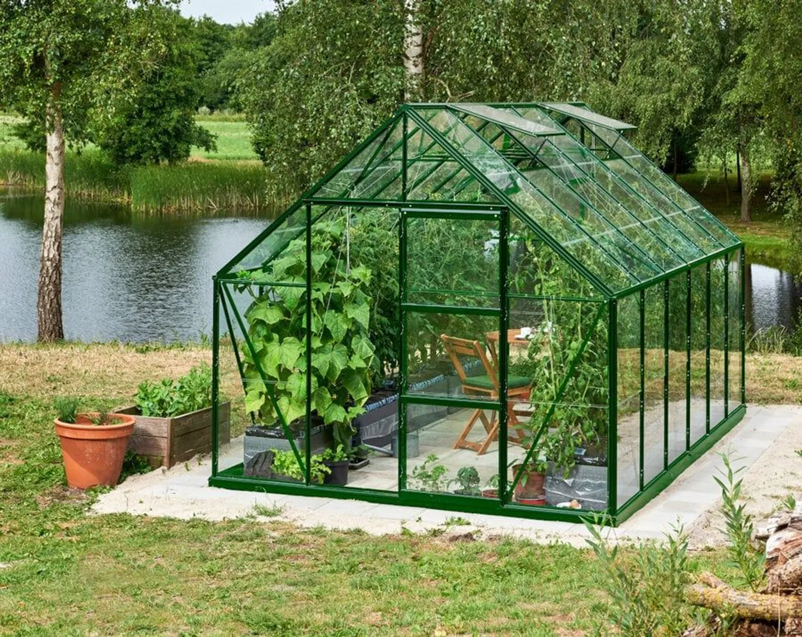 Växthus Halls Universal 128 Grön 9,9 m² Glas