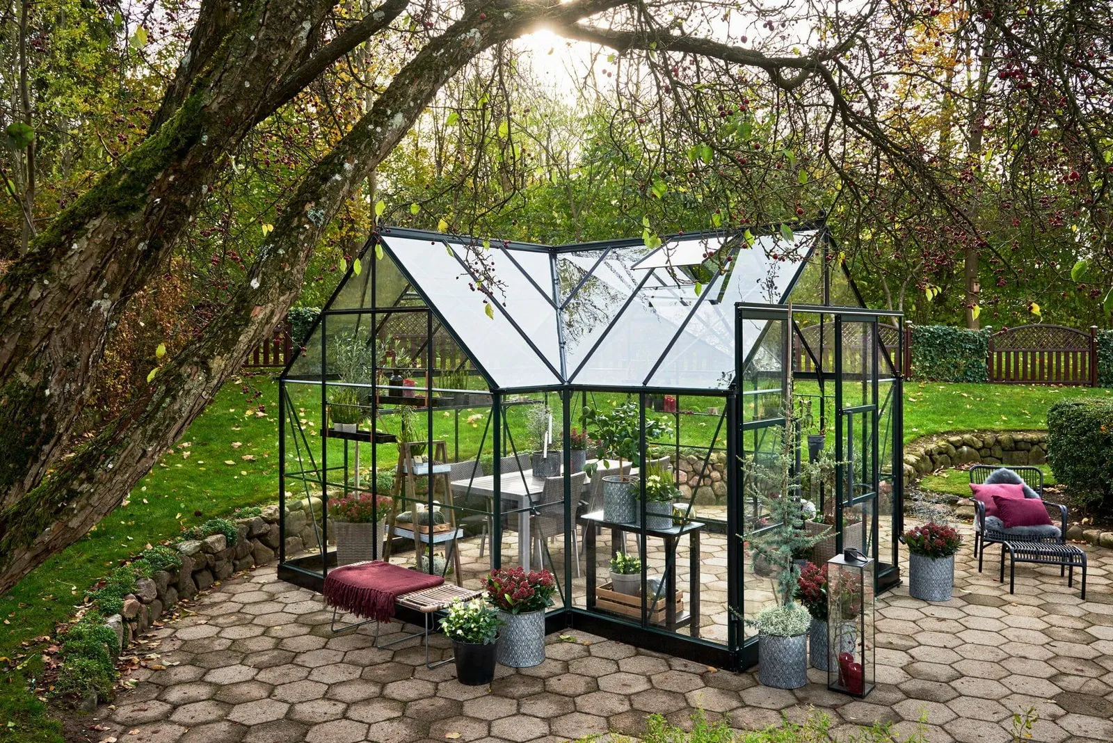 Växthus Halls Garden Room Grön 12,9 m² Härdat Glas