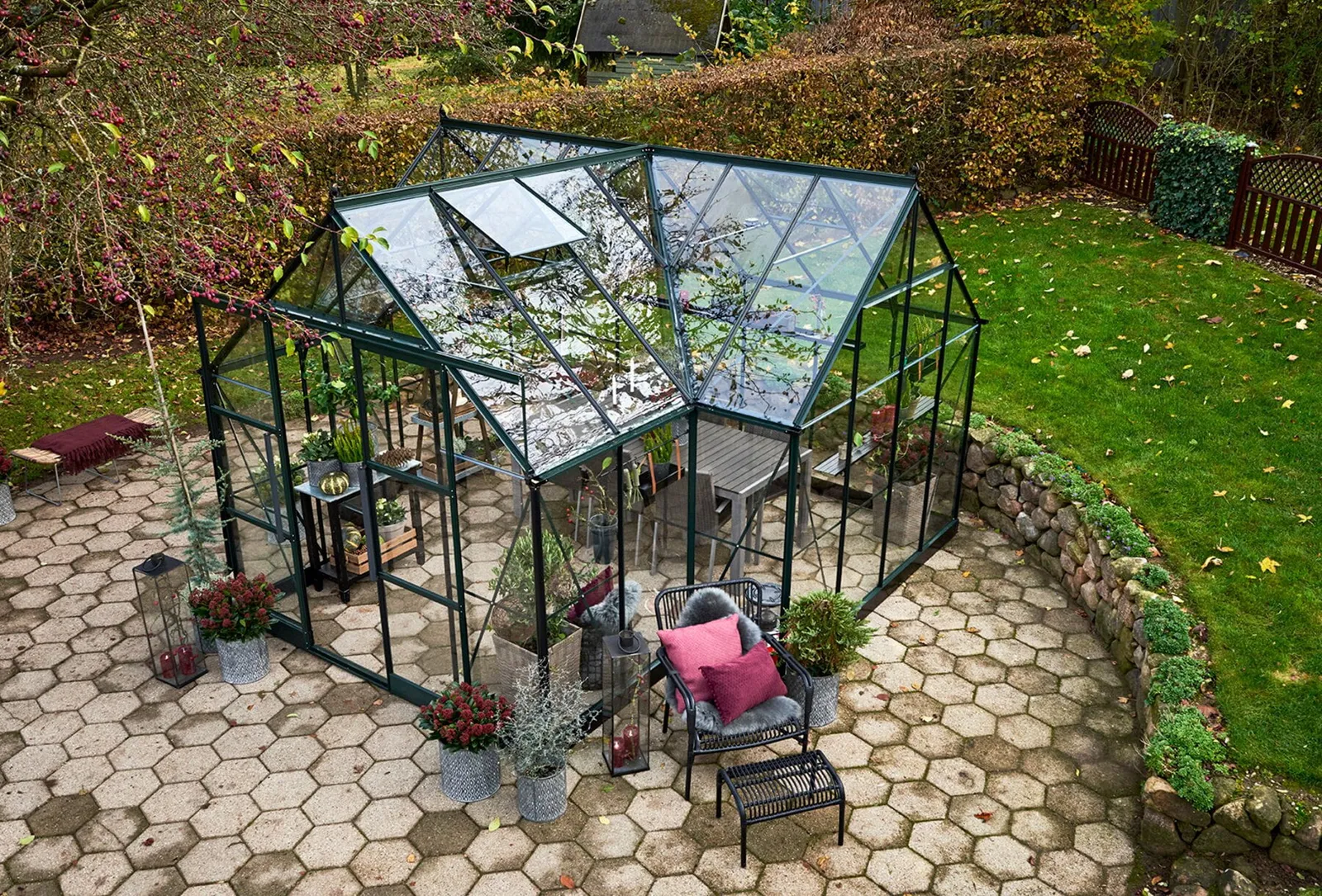 Växthus Halls Garden Room Grön 12,9 m² Härdat Glas - bild 4