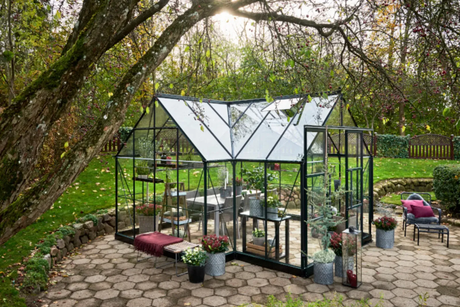 Växthus Halls Garden Room Grön 12,9 m² Härdat Glas - bild 5