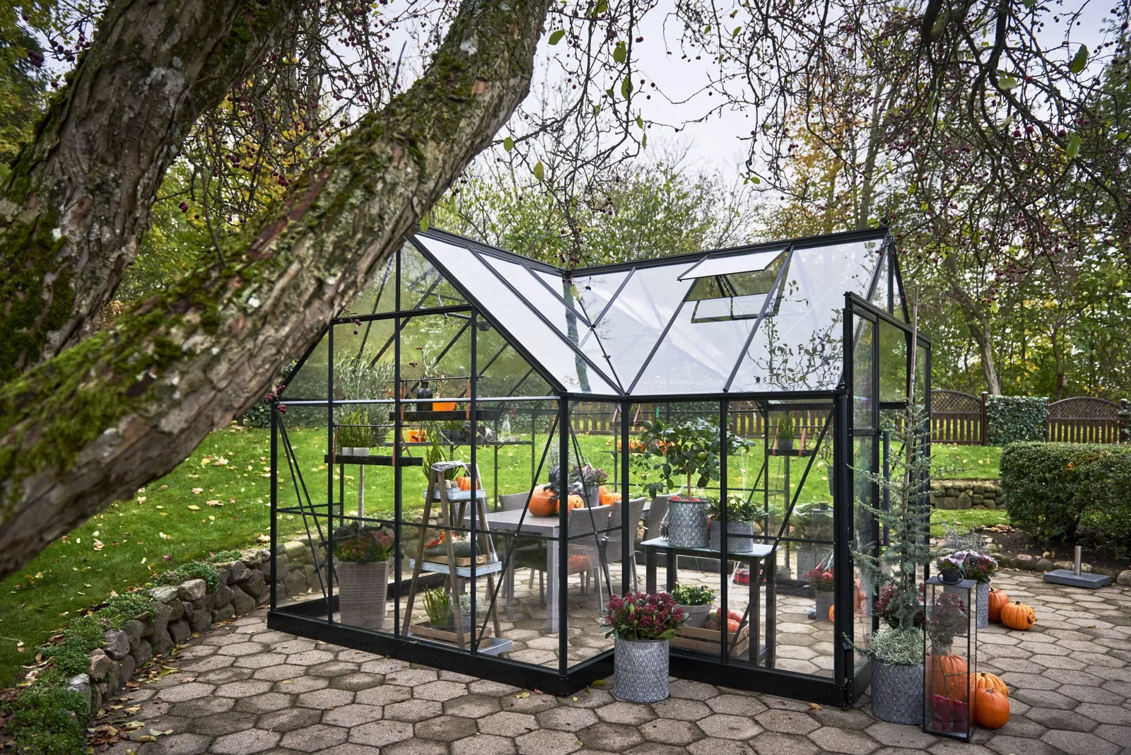 Växthus Halls Garden Room Svart 12,9 m² Härdat Glas - bild 1