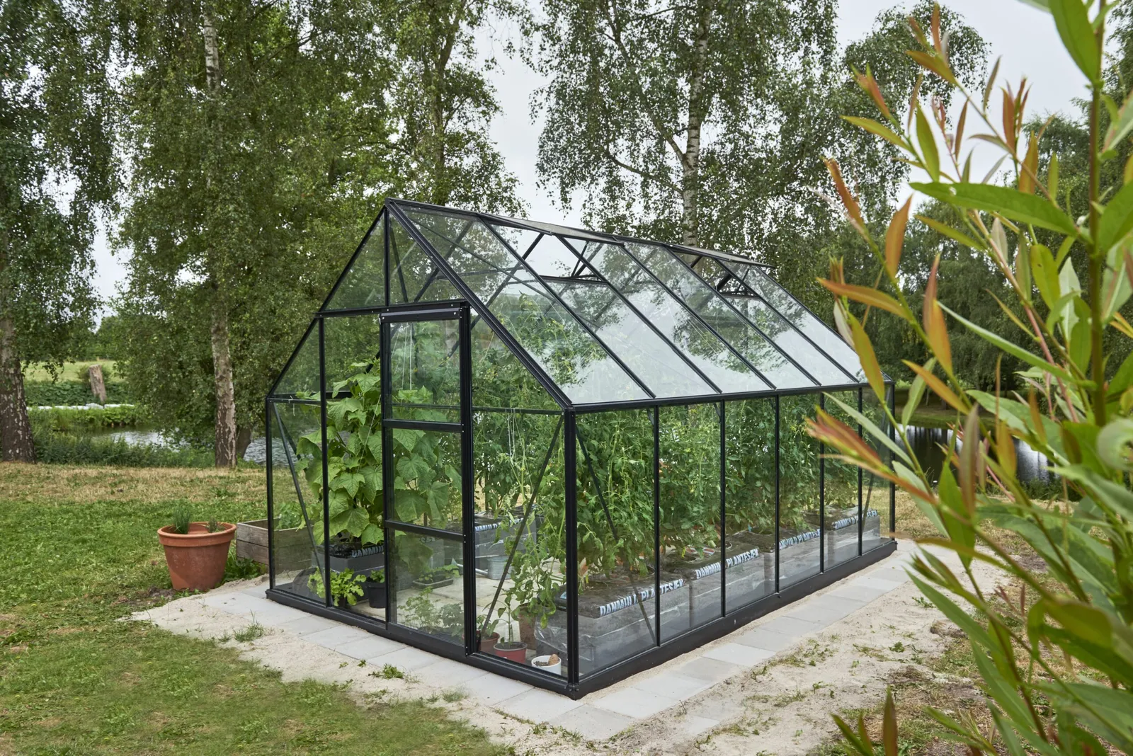 Växthus Halls Universal 128 Svart 9,9 m² Härdat Glas - bild 1