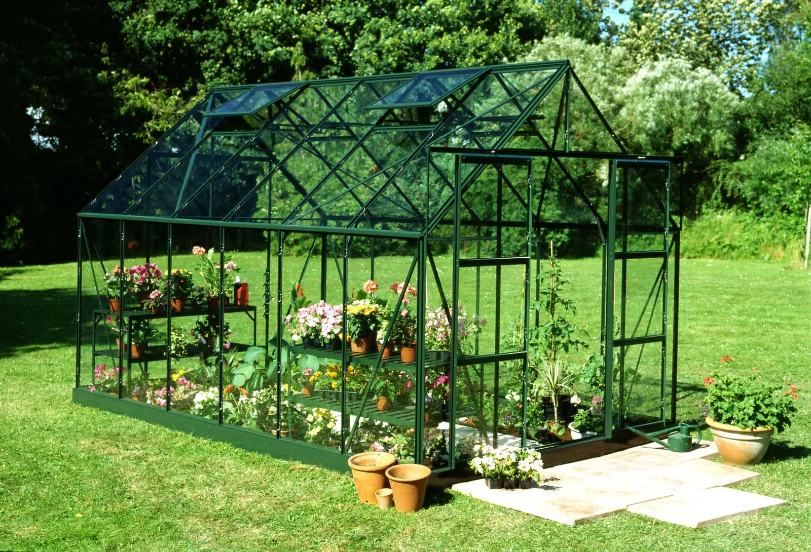 Växthus Halls Magnum 128 Grön 9,9 m² Härdat Glas - bild 1