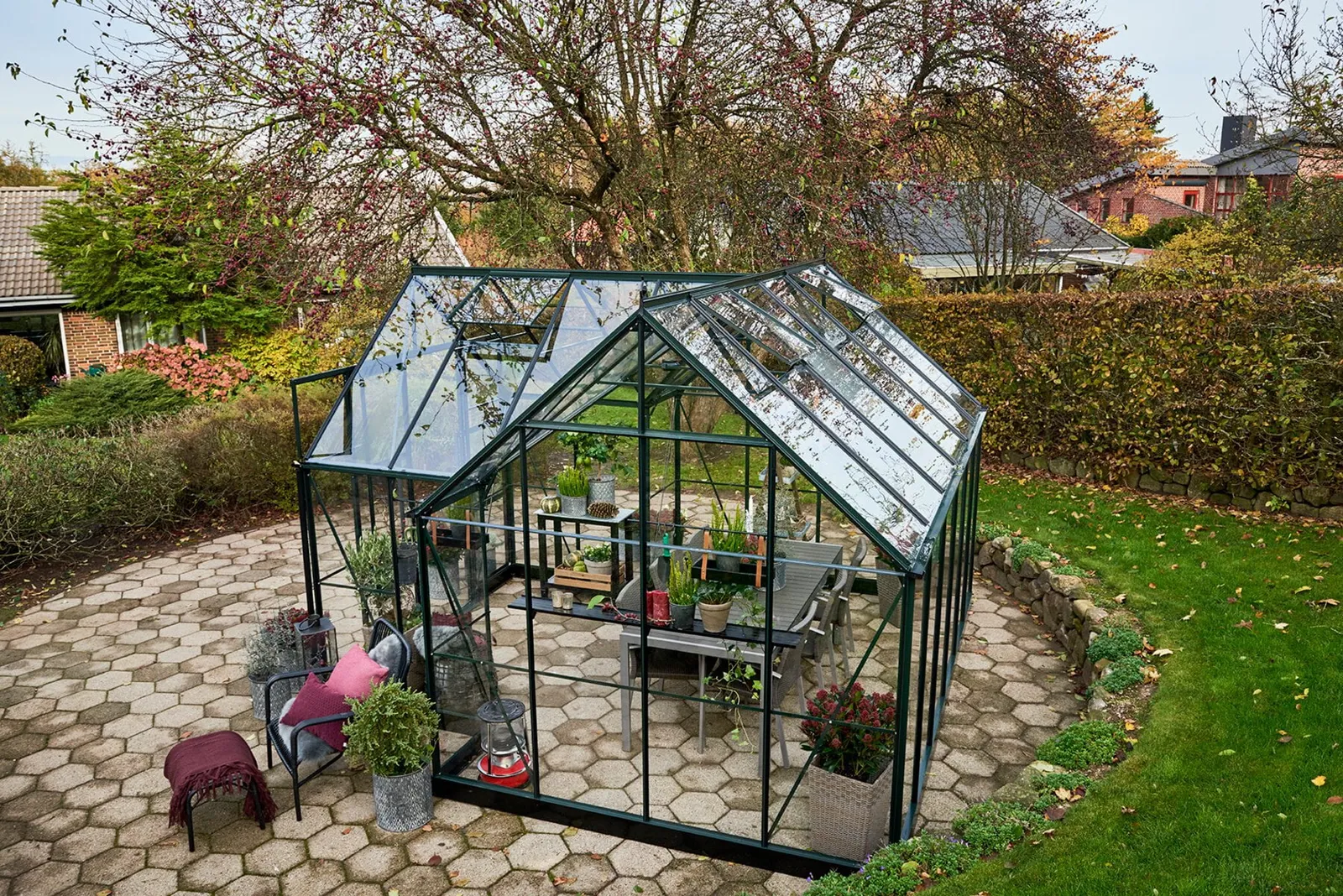 Växthus Halls Garden Room Grön 12,9 m² Härdat Glas - bild 2